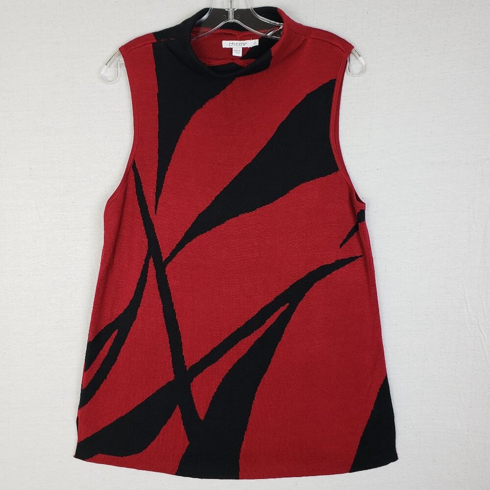 Chico's Knit Top Tunic Rayon Mock Neck Sleeveless Abstract Print size 2/L